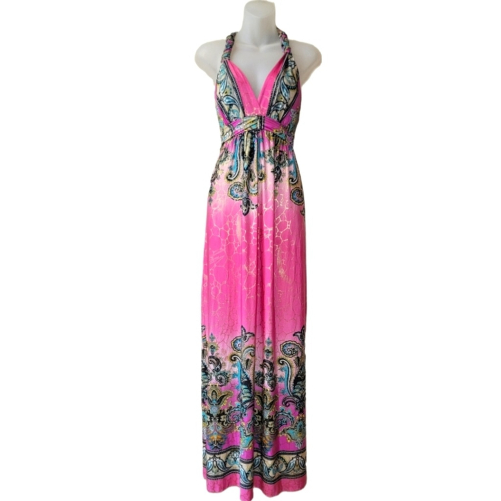 Y2K Boho Metallic Halter Style Maxi - Picture 4 of 12